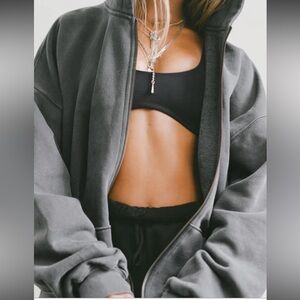 Joah Brown oversized zip hoodie in washed black French terry